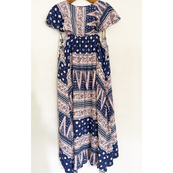 Anthropologie Maeve Dress M Blue Pink Floral Boho Flare Midi High Low Swing - Picture 2 of 8